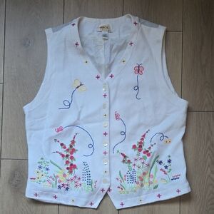 Talbots Vintage Embroidered Floral Vest Sz L